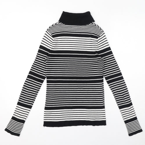 FOREVER 21 Womens Black Roll Neck Striped Rayon Pullover Jumper Size L
