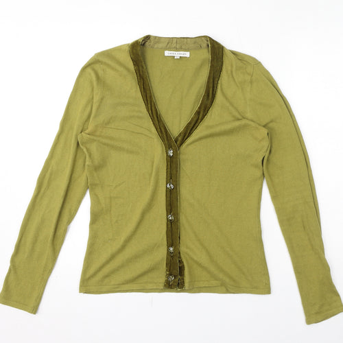 Laura Ashley Womens Green V-Neck 100% Cotton Cape Jumper Size 14