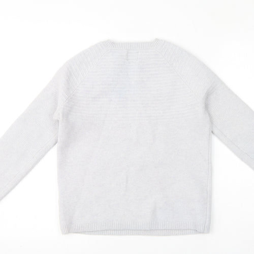 Heyton Womens Grey Crew Neck Wool Pullover Jumper Size S - Multicolour Buttons