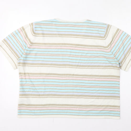BHS Womens Blue Striped Acrylic Basic T-Shirt Size 20 V-Neck - Multicolour