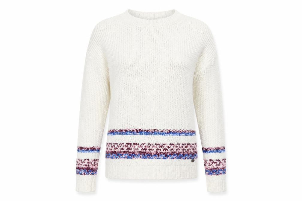 Front view of EDC women’s white crew neck cotton jumper, size XS