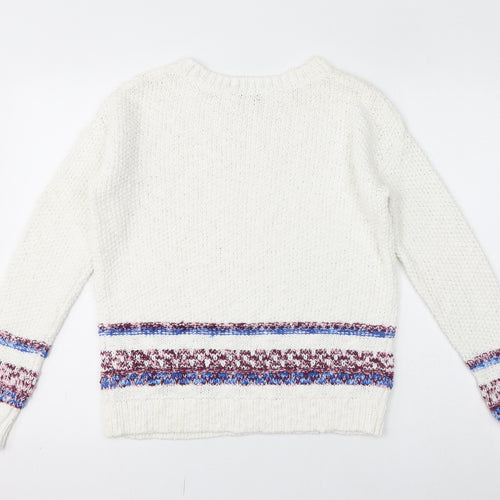 EDC Womens White Crew Neck Cotton Pullover Jumper Size XS
