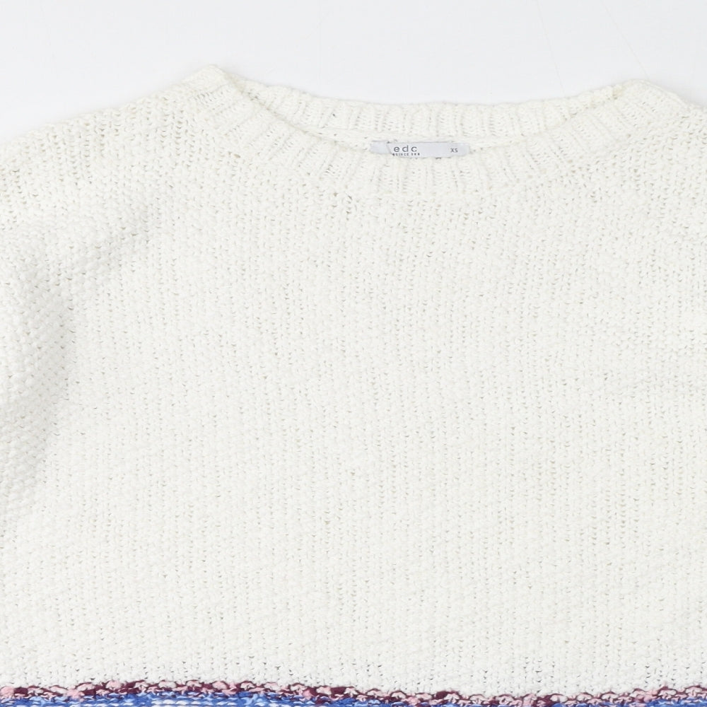 EDC Womens White Crew Neck Cotton Pullover Jumper Size XS