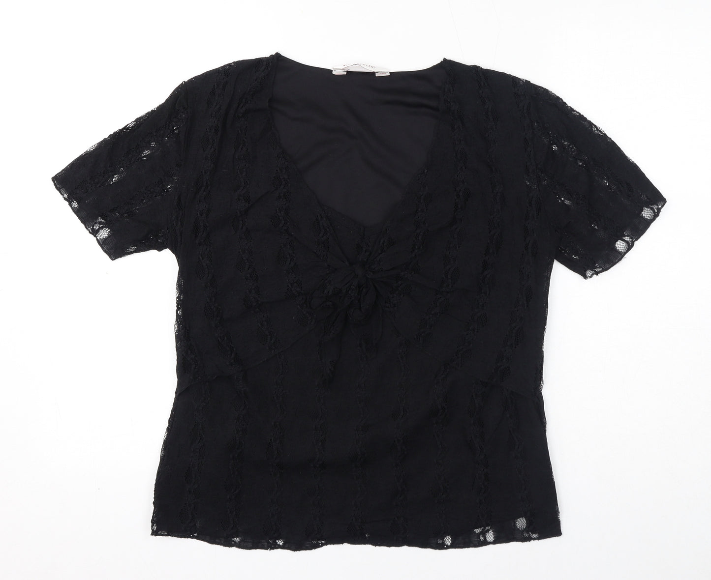 Bonmarché Womens Black Nylon Wrap T-Shirt Size M V-Neck - Lace