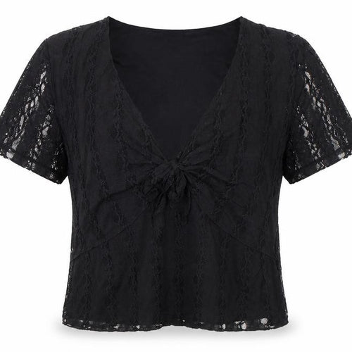 Bonmarché Womens Black Nylon Wrap T-Shirt Size M V-Neck - Lace