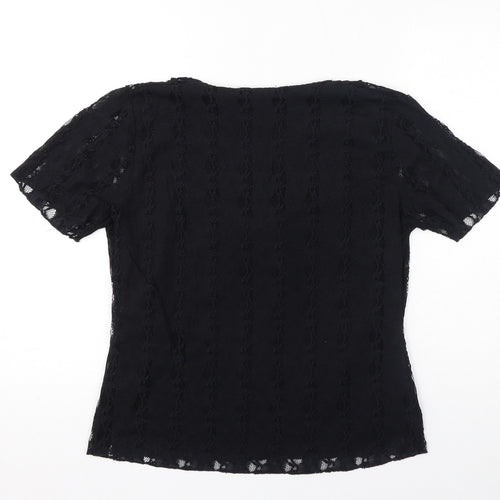 Bonmarché Womens Black Nylon Wrap T-Shirt Size M V-Neck - Lace