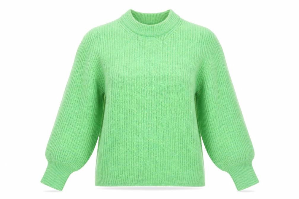 Front view of ASOS women’s green crew neck polyester jumper, size UK 8