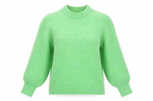 Front view of ASOS women’s green crew neck polyester jumper, size UK 8