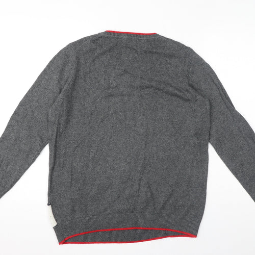 Boden Mens Grey Round Neck Viscose Pullover Jumper Size L Long Sleeve - Reindeer Christmas