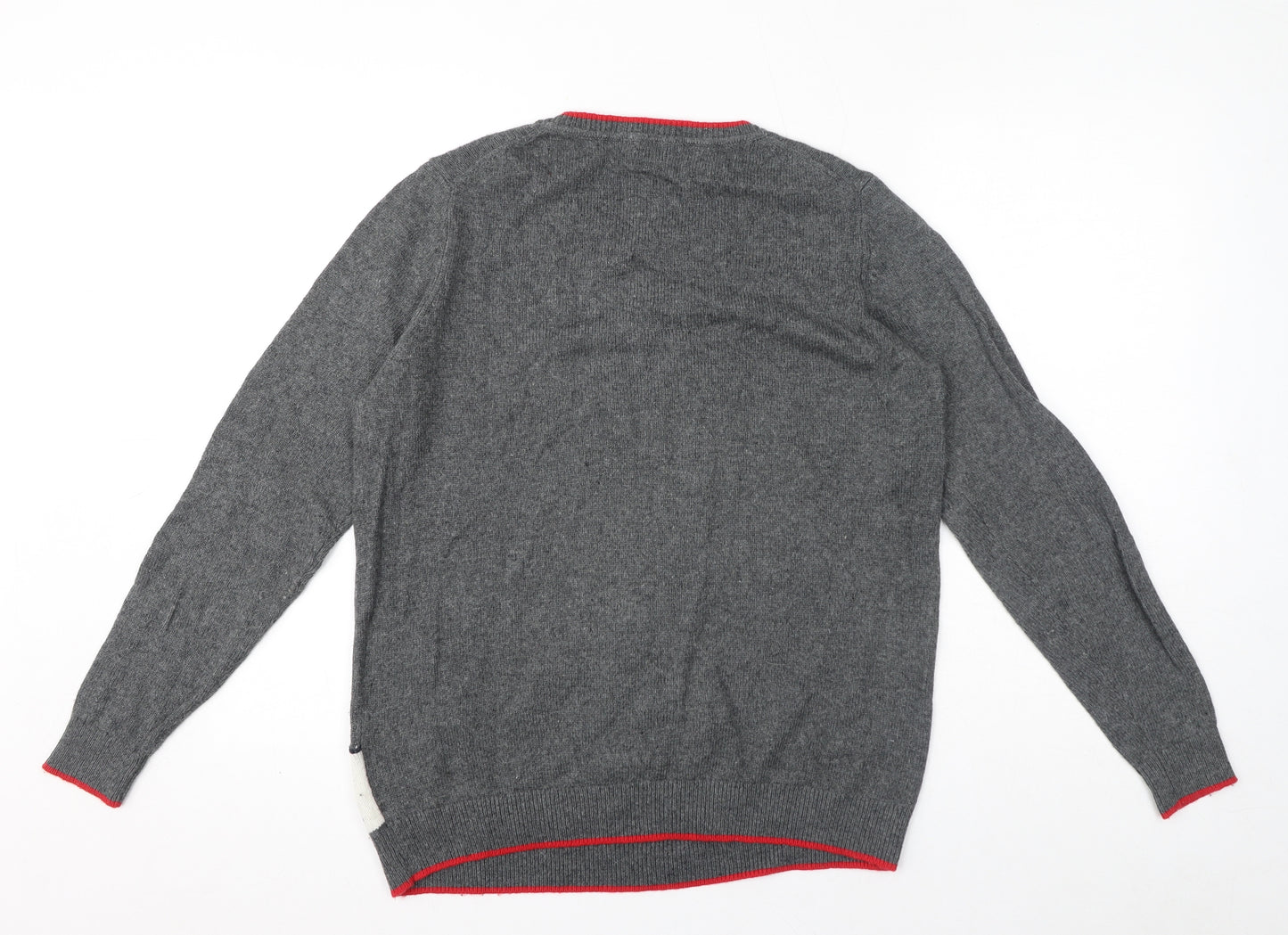 Boden Mens Grey Round Neck Viscose Pullover Jumper Size L Long Sleeve - Reindeer Christmas