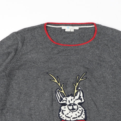 Boden Mens Grey Round Neck Viscose Pullover Jumper Size L Long Sleeve - Reindeer Christmas