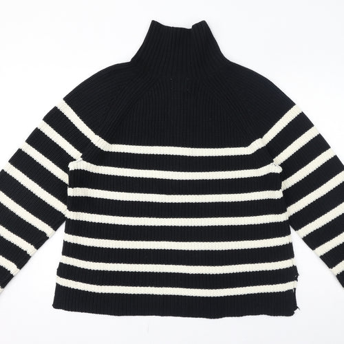 H&M Womens Black Mock Neck Striped Cotton Pullover Jumper Size M - Quarter-Zip