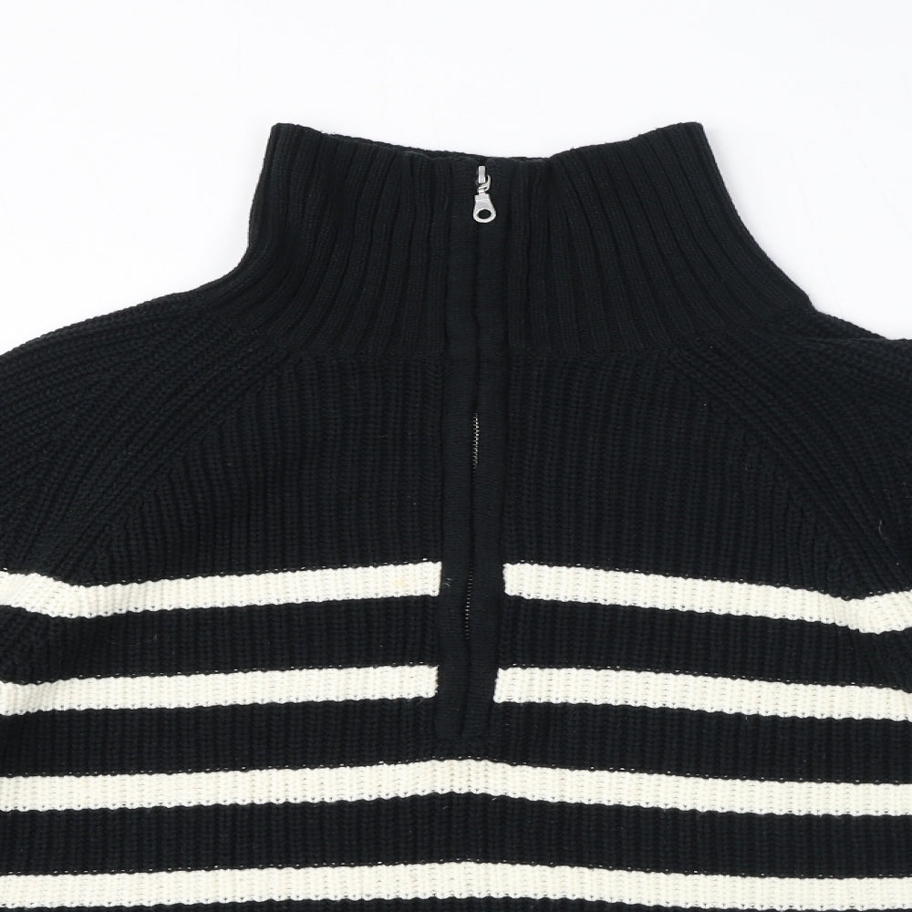 H&M Womens Black Mock Neck Striped Cotton Pullover Jumper Size M - Quarter-Zip