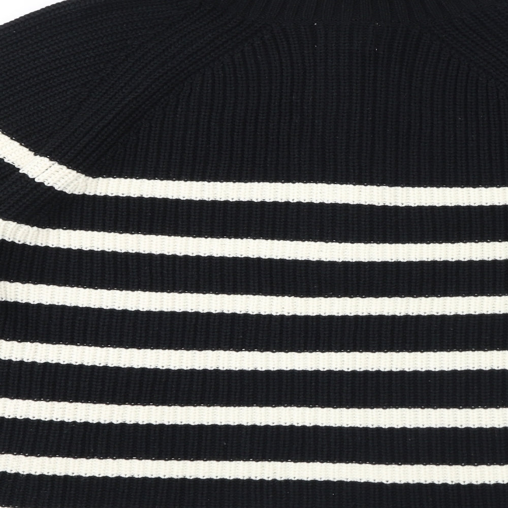 H&M Womens Black Mock Neck Striped Cotton Pullover Jumper Size M - Quarter-Zip