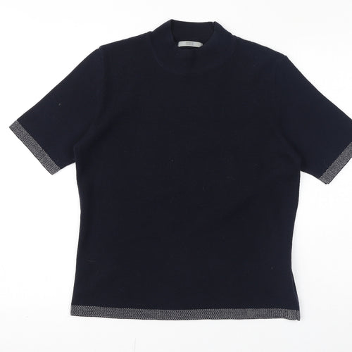 Marks and Spencer Womens Blue Acrylic Jersey T-Shirt Size 14 Mock Neck