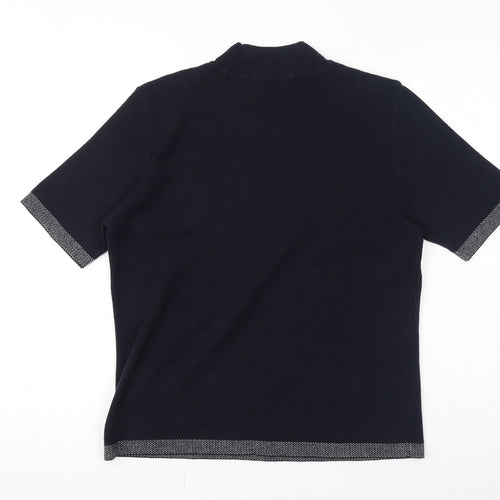 Marks and Spencer Womens Blue Acrylic Jersey T-Shirt Size 14 Mock Neck