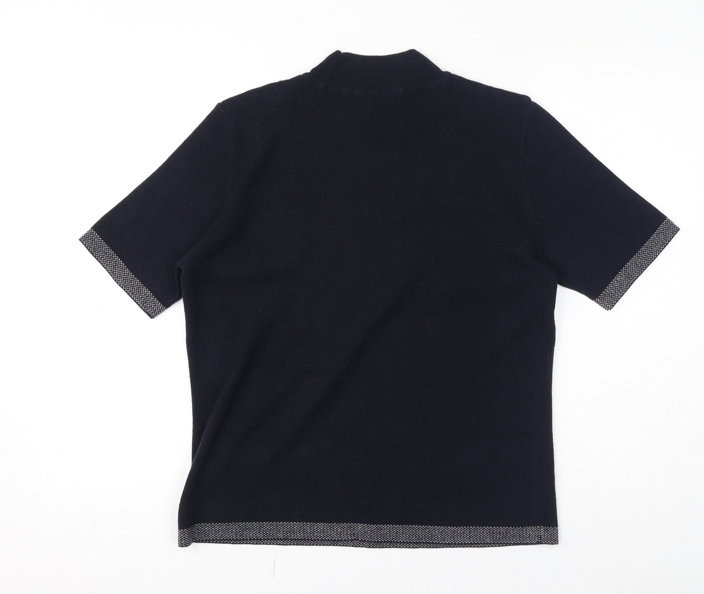 Marks and Spencer Womens Blue Acrylic Jersey T-Shirt Size 14 Mock Neck