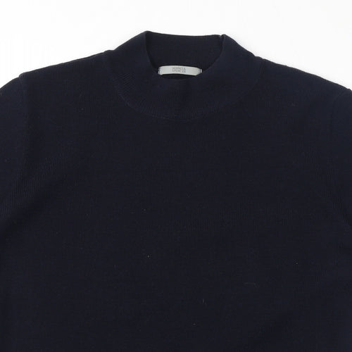 Marks and Spencer Womens Blue Acrylic Jersey T-Shirt Size 14 Mock Neck