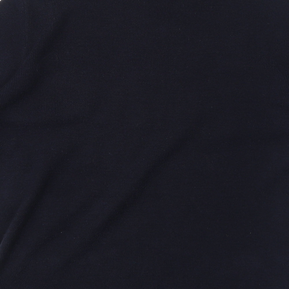 Marks and Spencer Womens Blue Acrylic Jersey T-Shirt Size 14 Mock Neck