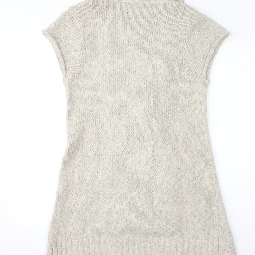 White Stuff Womens Ivory Acrylic Jumper Dress Size 14 Mock Neck Button