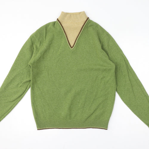 St Michael Womens Green Mock Neck Wool Pullover Jumper Size 12 - Lambswool