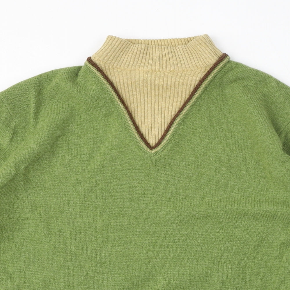 St Michael Womens Green Mock Neck Wool Pullover Jumper Size 12 - Lambswool