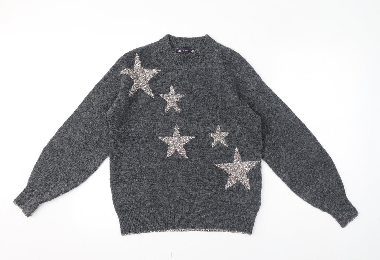 Marks and Spencer Womens Grey Crew Neck Polyester Pullover Jumper Size XS - Stars