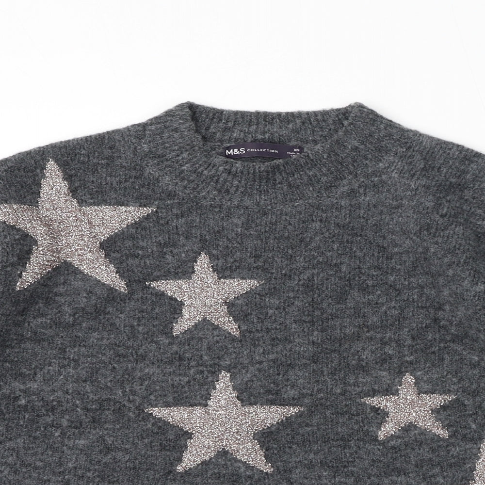Marks and Spencer Womens Grey Crew Neck Polyester Pullover Jumper Size XS - Stars