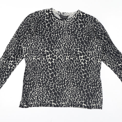 Dorothy Perkins Womens Black Animal Print Viscose Jersey T-Shirt Size 10 Crew Neck