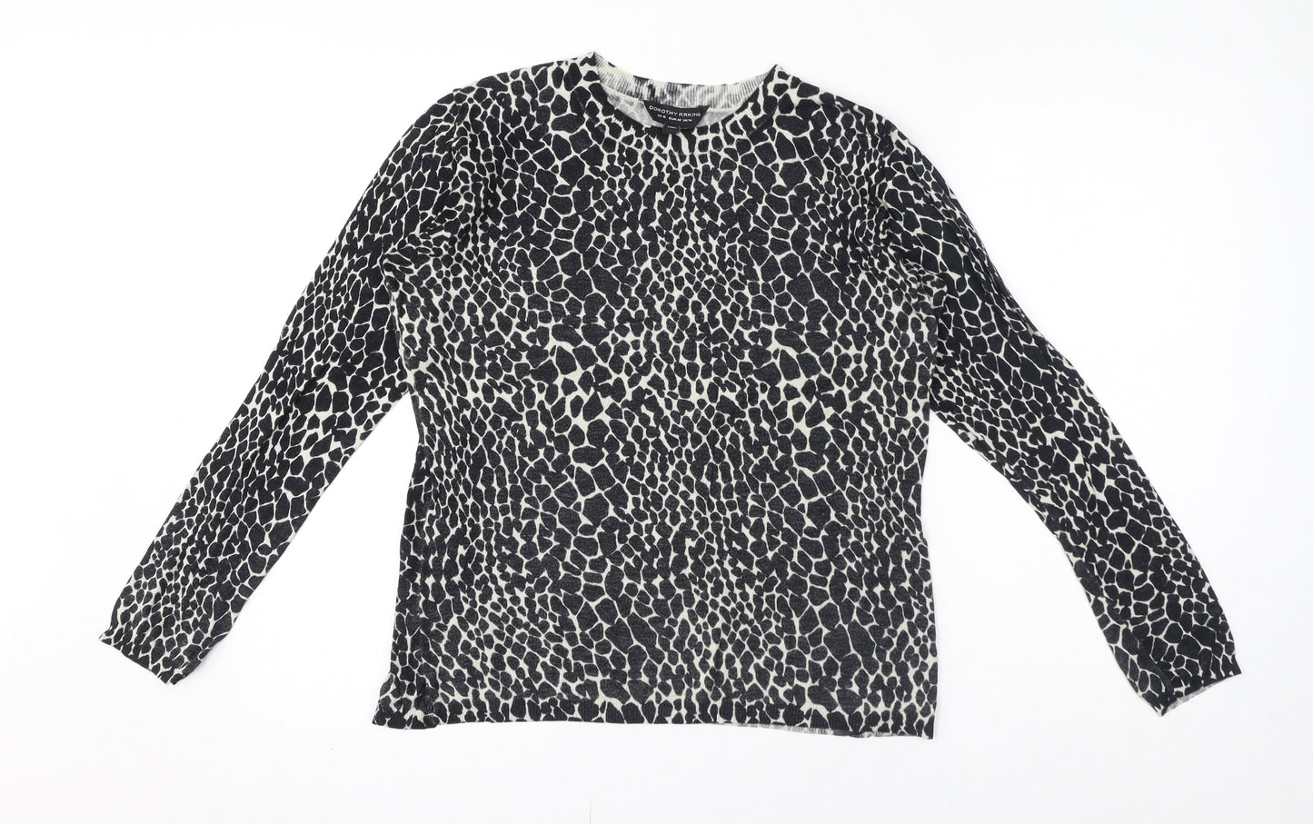 Dorothy Perkins Womens Black Animal Print Viscose Jersey T-Shirt Size 10 Crew Neck