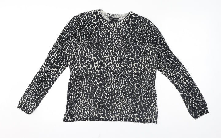 Dorothy Perkins Womens Black Animal Print Viscose Jersey T-Shirt Size 10 Crew Neck