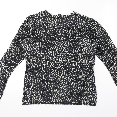Dorothy Perkins Womens Black Animal Print Viscose Jersey T-Shirt Size 10 Crew Neck