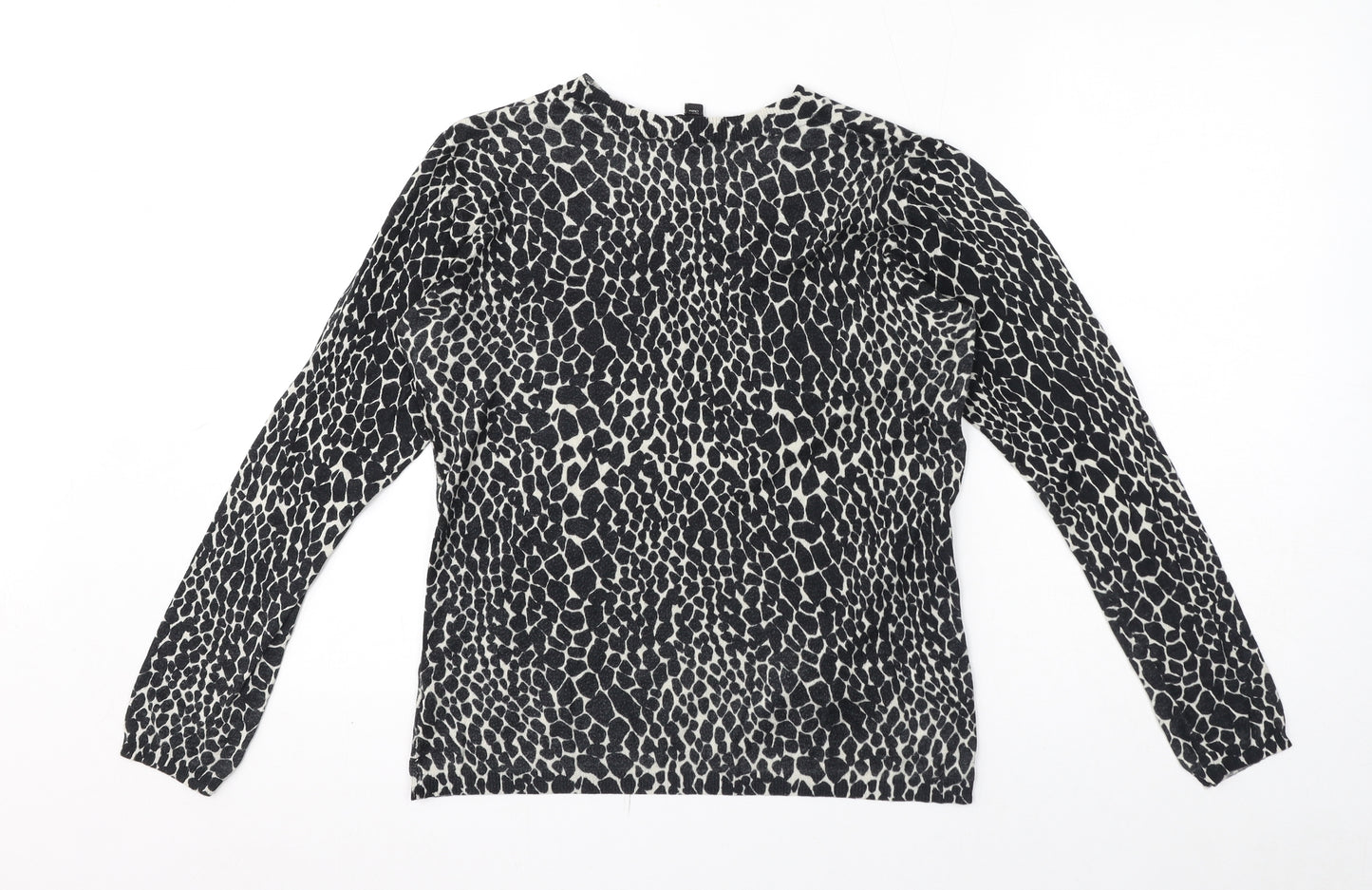 Dorothy Perkins Womens Black Animal Print Viscose Jersey T-Shirt Size 10 Crew Neck