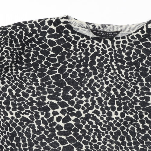 Dorothy Perkins Womens Black Animal Print Viscose Jersey T-Shirt Size 10 Crew Neck