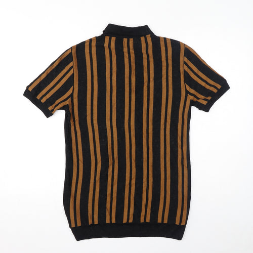River Island Womens Black Striped Viscose Jersey T-Shirt Size S Collared