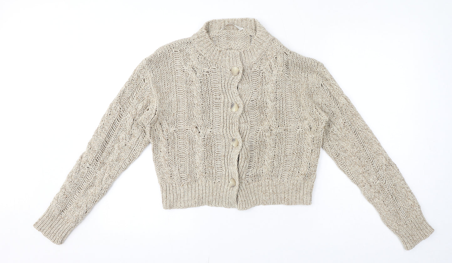 Fabiana Filippi Womens Beige Round Neck Cotton Cardigan Jumper Size 8