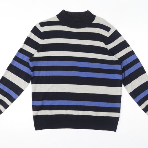 Classic Womens Blue Striped Acrylic Pullover Sweatshirt Size 12 Pullover