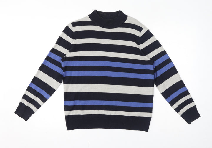 Classic Womens Blue Striped Acrylic Pullover Sweatshirt Size 12 Pullover