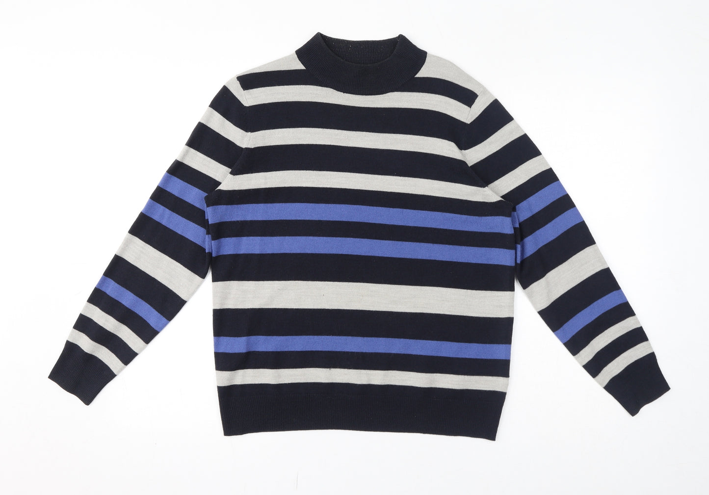 Classic Womens Blue Striped Acrylic Pullover Sweatshirt Size 12 Pullover