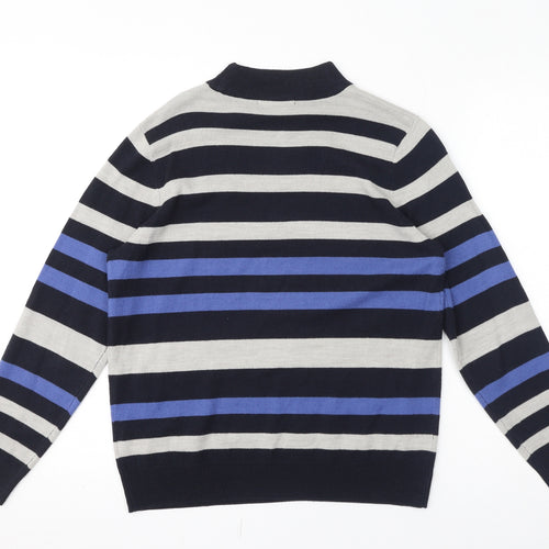 Classic Womens Blue Striped Acrylic Pullover Sweatshirt Size 12 Pullover