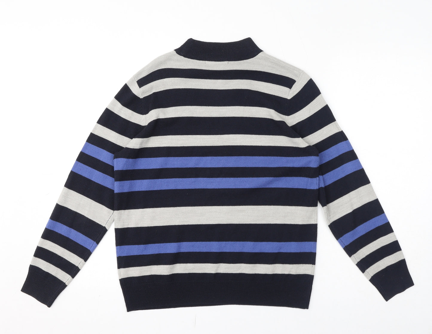 Classic Womens Blue Striped Acrylic Pullover Sweatshirt Size 12 Pullover