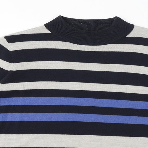 Classic Womens Blue Striped Acrylic Pullover Sweatshirt Size 12 Pullover