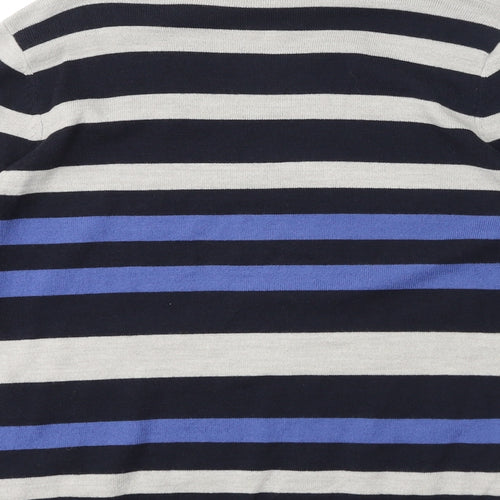 Classic Womens Blue Striped Acrylic Pullover Sweatshirt Size 12 Pullover