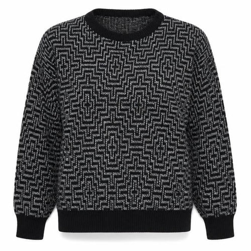 Barlow Fashion Womens Black Crew Neck Geometric Acrylic Pullover Jumper Size L