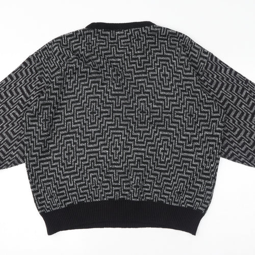 Barlow Fashion Womens Black Crew Neck Geometric Acrylic Pullover Jumper Size L