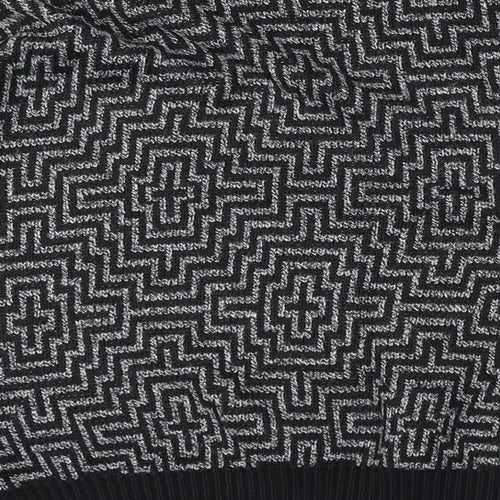 Barlow Fashion Womens Black Crew Neck Geometric Acrylic Pullover Jumper Size L