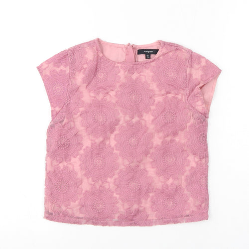 Autograph Girls Pink Floral Polyester Basic T-Shirt Size 6-7 Years Round Neck Zip