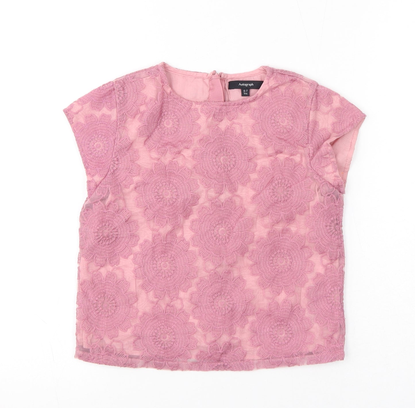 Autograph Girls Pink Floral Polyester Basic T-Shirt Size 6-7 Years Round Neck Zip