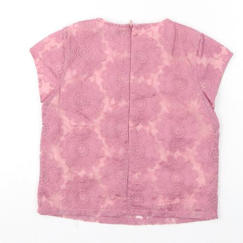 Autograph Girls Pink Floral Polyester Basic T-Shirt Size 6-7 Years Round Neck Zip
