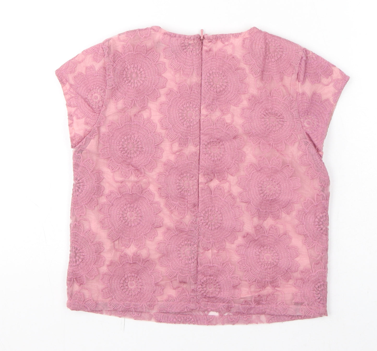Autograph Girls Pink Floral Polyester Basic T-Shirt Size 6-7 Years Round Neck Zip